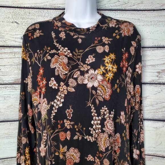 Maurices 24/7 Women’s Black Floral Swing Dress M Long Sleeve Stretch Soft Knit F - Picture 3 of 8